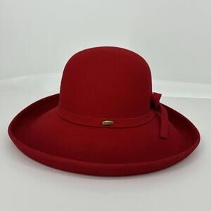 Scala Red Hat Society Cloche Wide Brim Red Wool Felt Hat